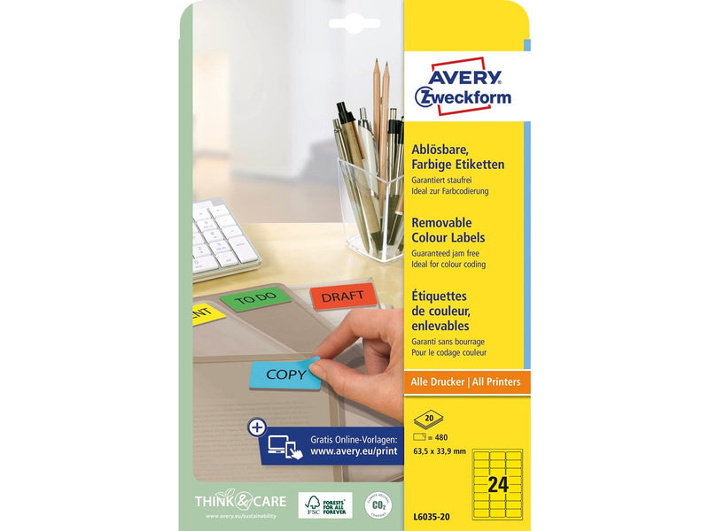 Avery Coloured removable labels yellow