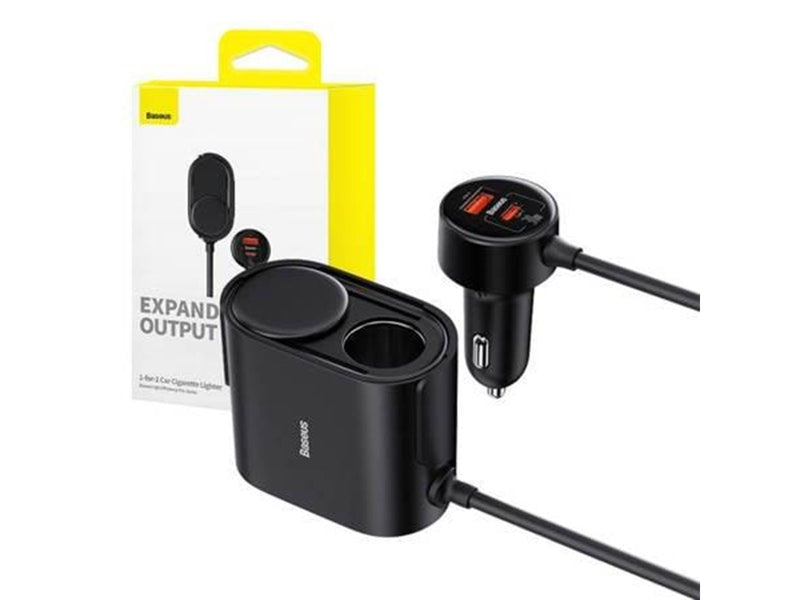 Baseus High Efficiency Pro 1-for-2 Car Cigarette Lighter  30W (Black)
