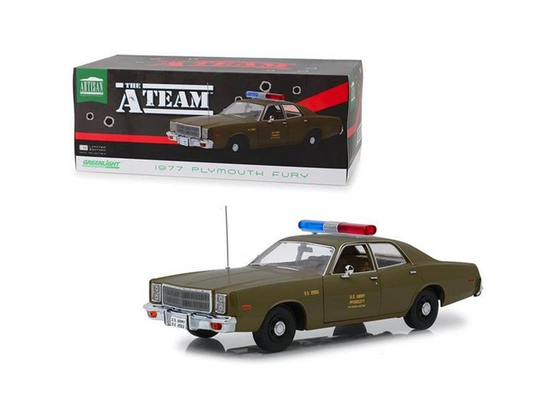 Greenlight 1:18 Scale Diecast for 1977 Plymouth Fury US Army Police Model Car Army Green