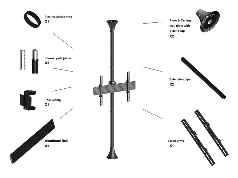 Multibrackets M Floor to Ceiling Mount Pro MBFC1U 30 kg 65" From 100 x 100 mm
