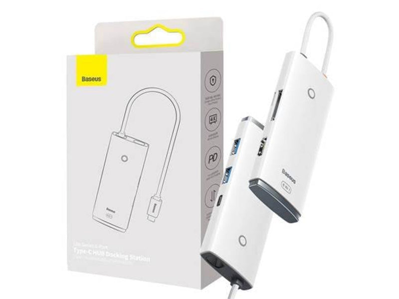 Baseus Lite Series Hub 6w1 USB-C to 2x USB 3.0 + USB-C PD + HDMI + SD/TF (white) USB-Hubs - USB 3.0 - 5 - Weiß