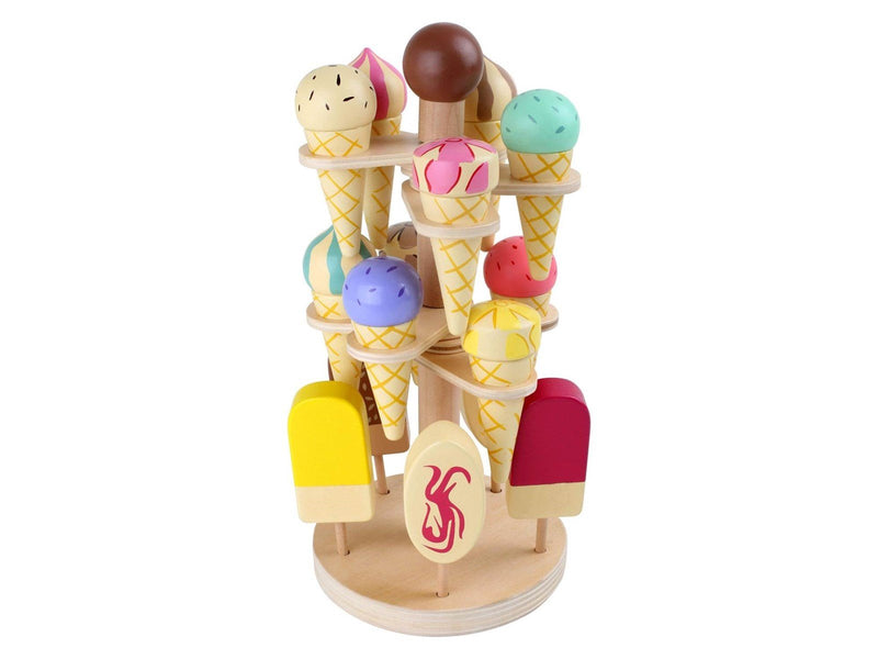Small Foot - Wooden Play Food Ice Creams on Movable Ice Cream Stand 16dlg.
