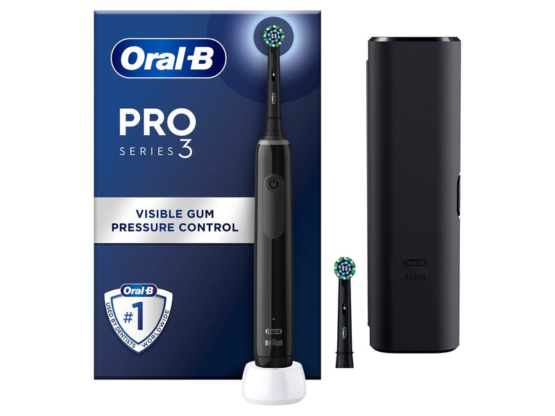 Oral-B Elektrische Zahnbürste Pro 3 3500 Black Edition + Extra CA Black Brush Head + Travel Case