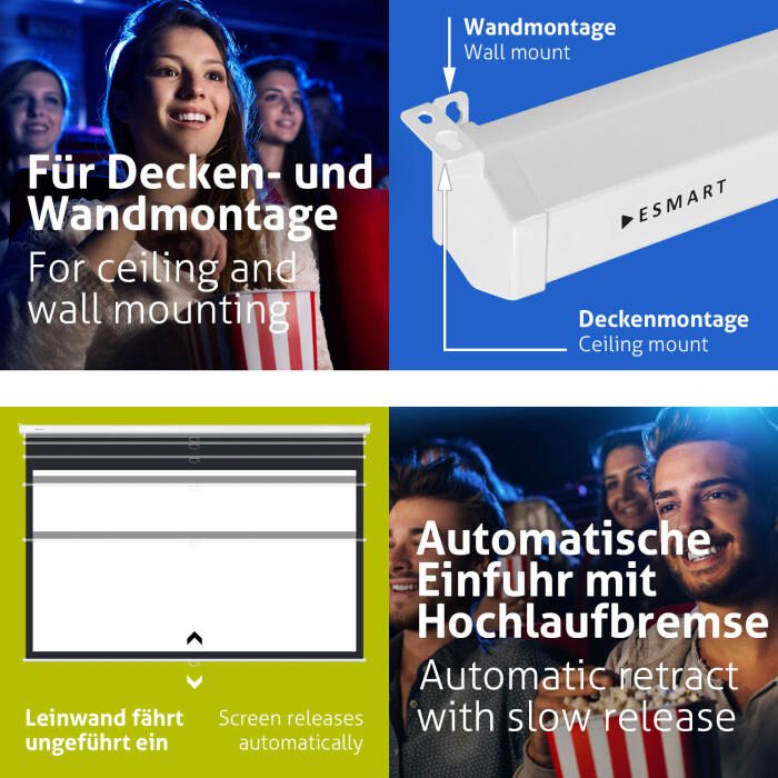 eSmart Germany Rollo Leinwand MIROLO 221 x 125 cm (100') 16:9