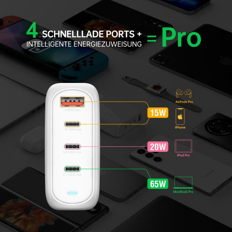 4smarts Ladegerät GaN Flex Pro 100W 3 USB-C+1 USB-A, weiß, Travel Edition