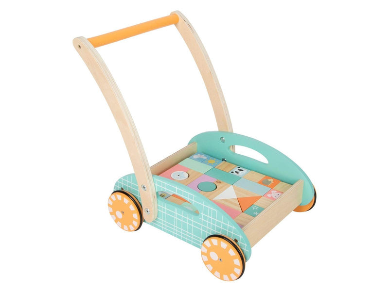 Small Foot - Wooden Baby Walker Carriage with Blocks Pastel 35dlg.