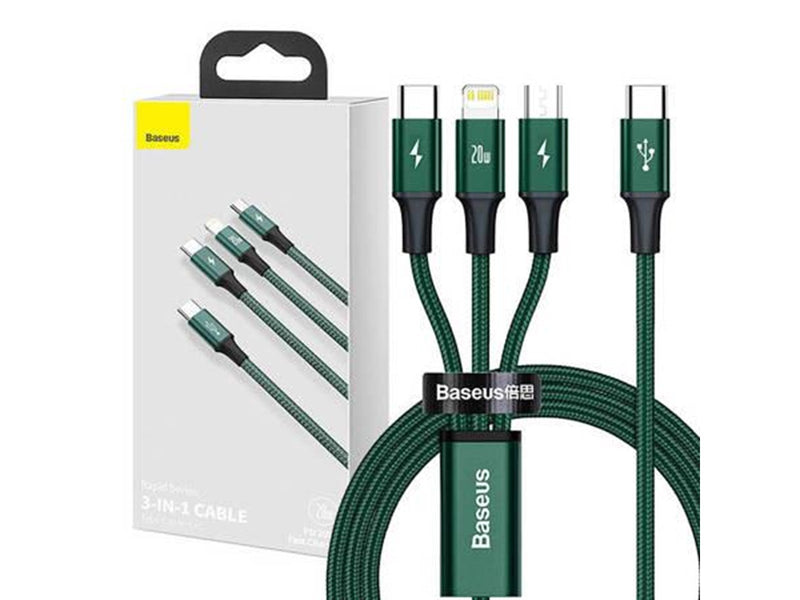 Baseus Rapid Series 3-in-1 cable USB-C For M+L+T 20W 1.5m (Green )