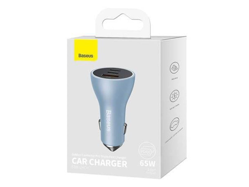 Baseus Car charger  Golden Contactor Pro 2x USB-C 1x USB 65W (blue)