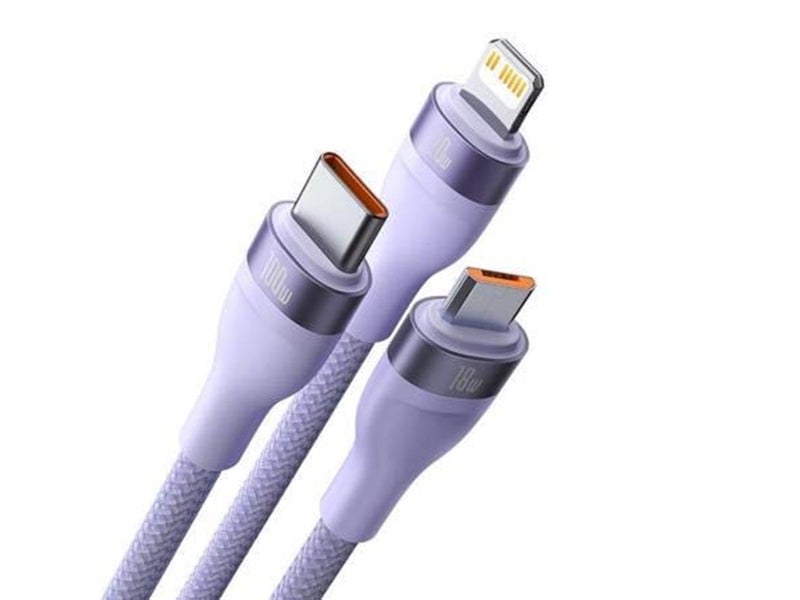 Baseus 3in1 USB cable  Flash Series 2 USB-C + micro USB + Lightning 100W 1.5m (purple)