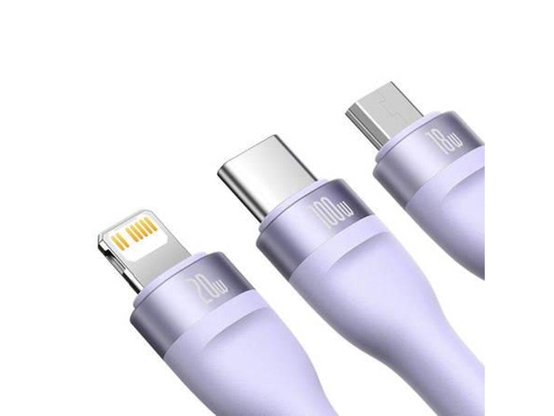 Baseus 3in1 USB cable  Flash Series 2 USB-C + micro USB + Lightning 100W 1.5m (purple)