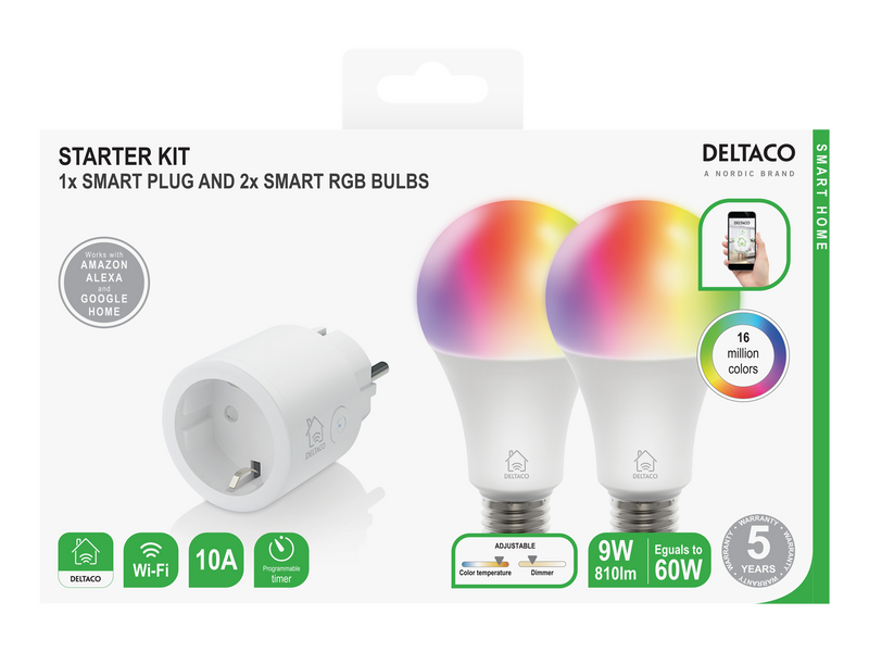 Deltaco Starter Kit With Two RGB Bulbs And One Plug