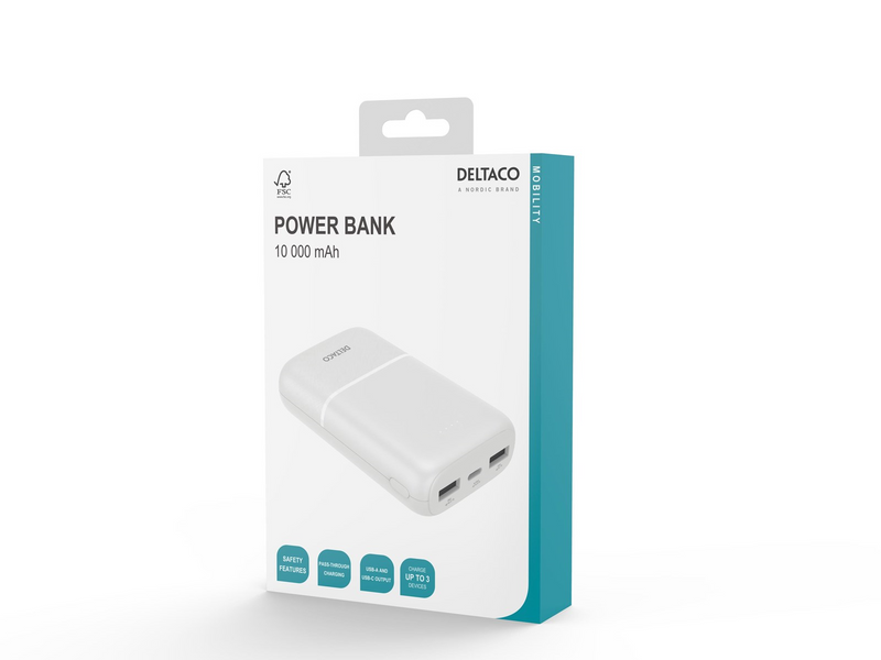 Deltaco PB-C1005 Powerbank (Akku) - Weiß - 10000 mAh