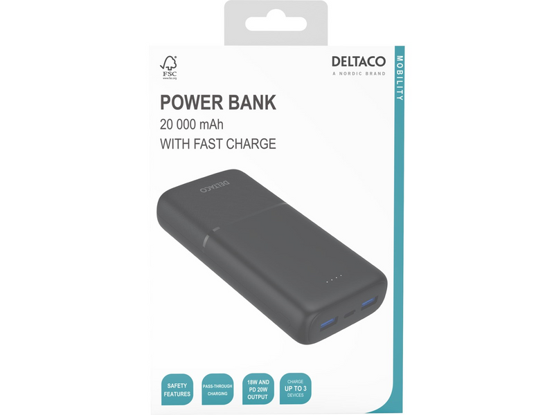 Deltaco PB-C1008 Powerbank (Akku) - schwarz - 20000 mAh