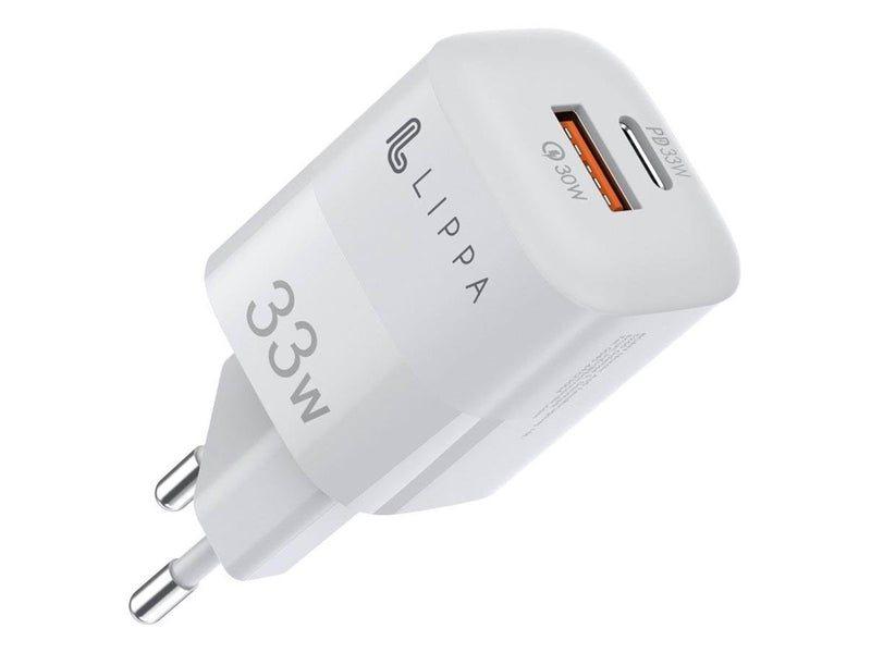 Lippa 33W USB-C PD & USB-A QC GaN Wall Charger - White
