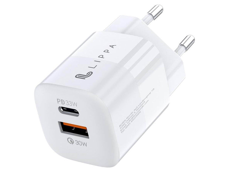 Lippa 33W USB-C PD & USB-A QC GaN Wall Charger - White
