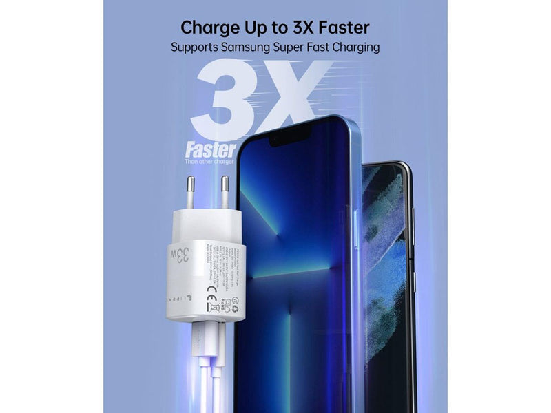 Lippa 33W USB-C PD & USB-A QC GaN Wall Charger - White