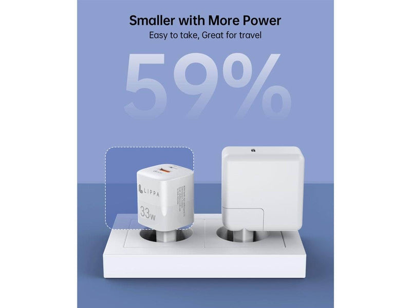 Lippa 33W USB-C PD & USB-A QC GaN Wall Charger - White