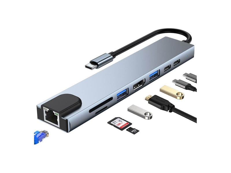 Lippa 8-in-1 87W USB-C PD 4K HDMI & Ethernet Hub USB-Hubs - 8 Anschlüsse