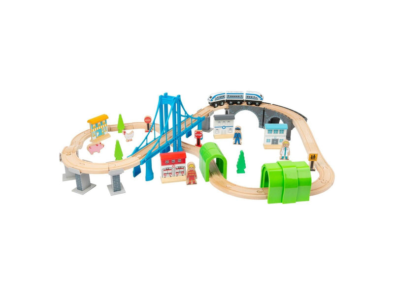 Small Foot - Wooden Train Set with Bridge 60 pcs.