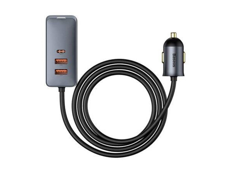 Baseus Car charger  Share Together with extension cord 3x USB USB-C 120W (grey)