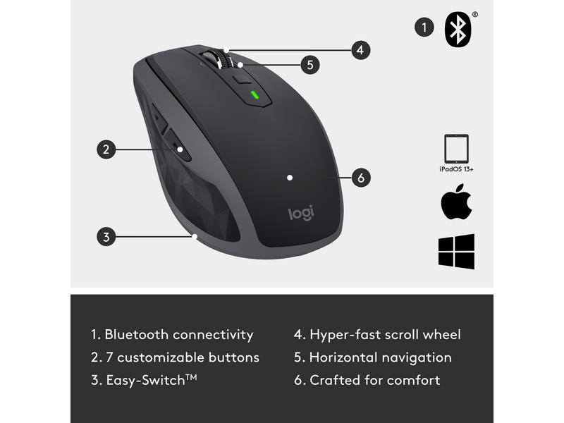 Logitech MX Anywhere 2S Wireless Mouse (BT) - Graphite - Maus (Grau)