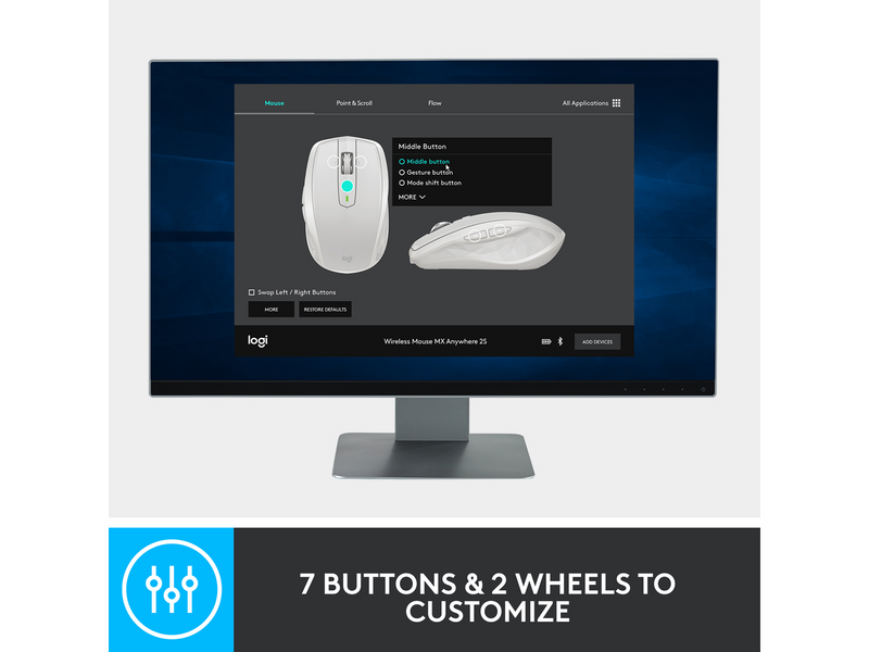 Logitech MX Anywhere 2S Wireless Mouse (BT) - Graphite - Maus (Grau)