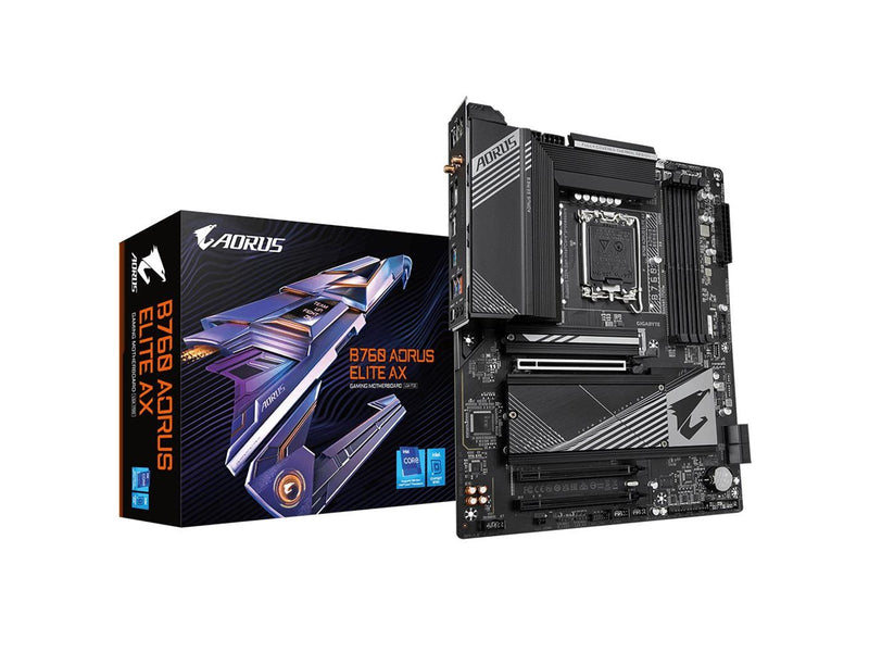 GIGABYTE B760 AORUS ELITE AX Mainboard - Intel B760 - Intel LGA1700 socket - DDR5 RAM - ATX