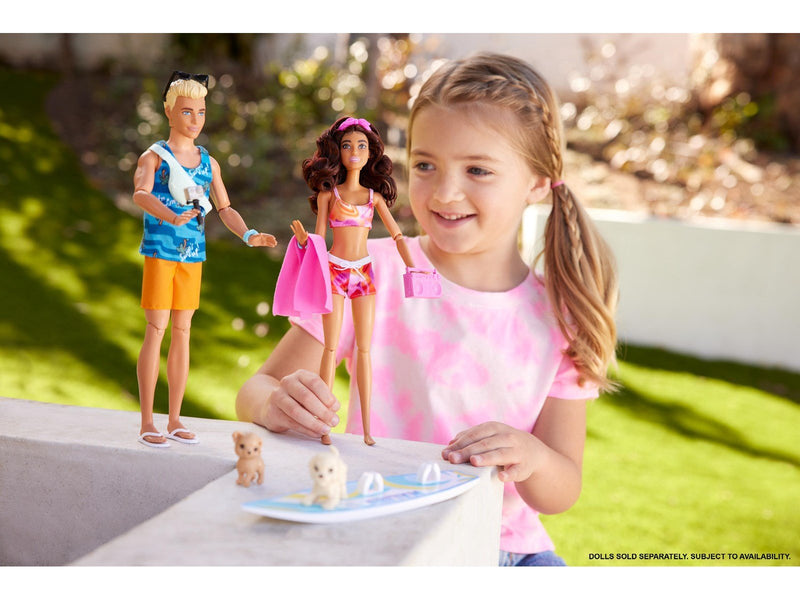 Barbie Doll With Surfboard And Puppy 30cm