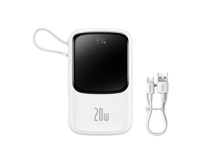 Baseus Powerbank Qpow PRO with cable USB-C 2xUSB 10000mAh 20W (White) Powerbank (Akku) - Weiß - 10000 mAh
