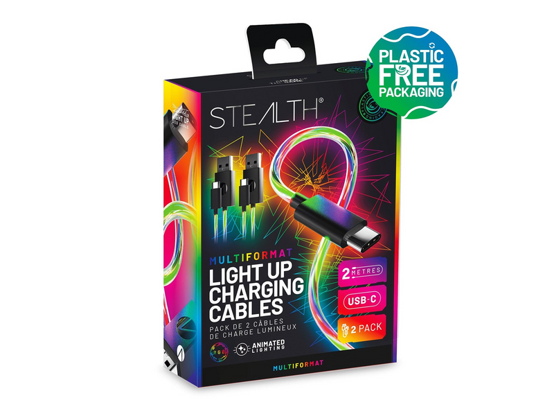 STEALTH 2M XP-LED Light Up Play & Charge Cables - Twin Pack