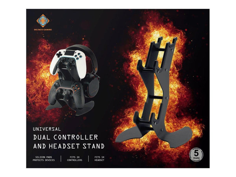 Deltaco Dual Controller and Headset Stand in metal black
