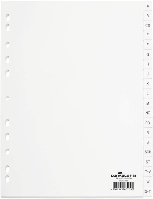 DURABLE A-Z Ordnerregister A4 - 20-teilig - weiß