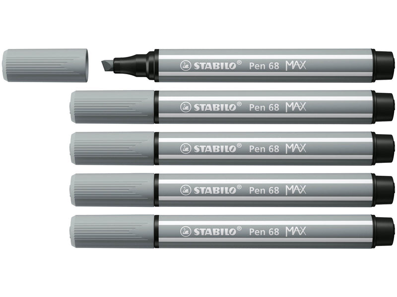 STABILO Pen 68 MAX - Felt-tip pen with thick chisel tip - Medium Cold Gray