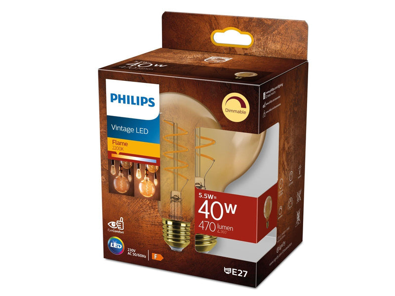 Philips LED-Lampe Globe G95 5,5W (40W) Flame Dimmable E27
