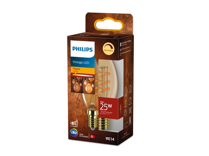 Philips LED-Lampe Candle 3W (25W) Flame Dimmable E14