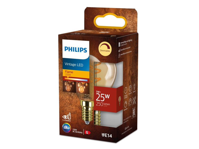 Philips LED-Lampe Mini-ball 3W (25W) Flame Dimmable E14