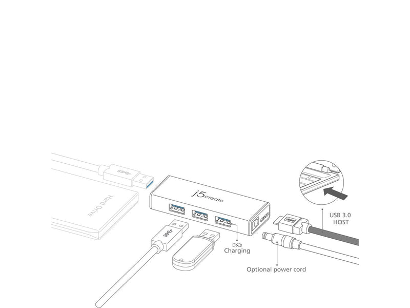 j5create 4-Port USB3.0 Mini Hub USB-Hubs - USB 3.0 - 4 - Schwarz