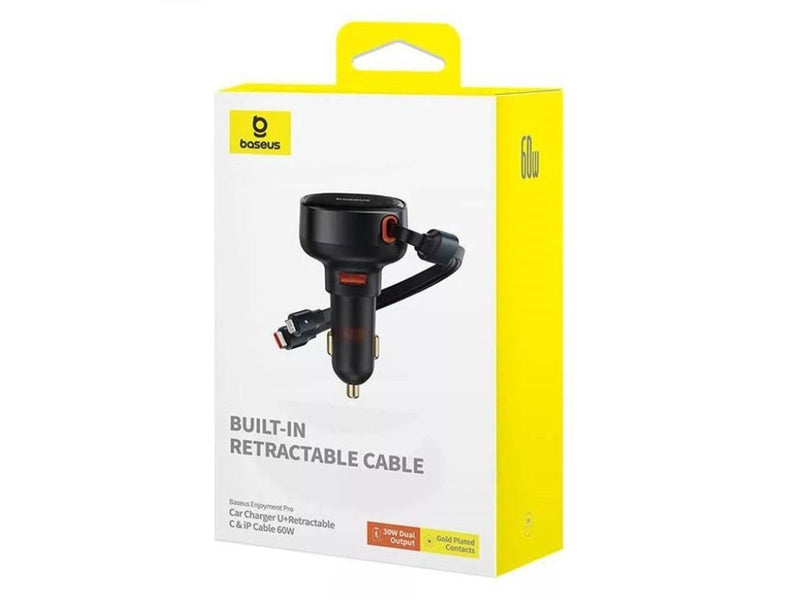 Baseus Car Charger  Enjoyment USB with USB-C cable and Lightning  60W (black)