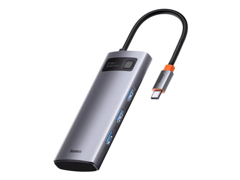 Baseus Hub 5in1 Metal Gleam Series USB-C to 3x USB 3.0 + HDMI + USB-C PD USB-Hubs - USB 3.0 - 5 - Grau
