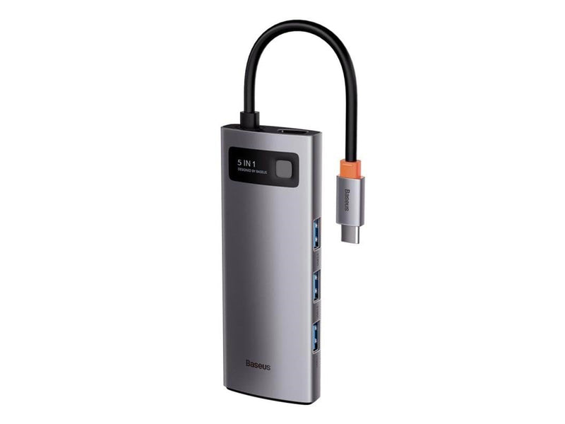 Baseus Hub 5in1 Metal Gleam Series USB-C to 3x USB 3.0 + HDMI + USB-C PD USB-Hubs - USB 3.0 - 5 - Grau