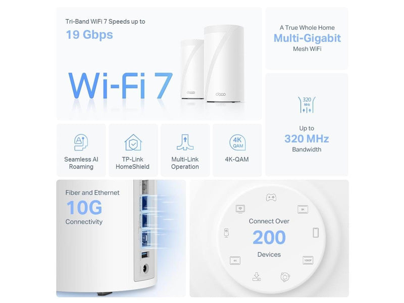 TP-Link DECO BE85 BE19000 Tri-Band Whole Home Mesh (1-Pack) - Mesh router 802.11a/b/g/n/ac/ax/be (Wi-Fi 7)