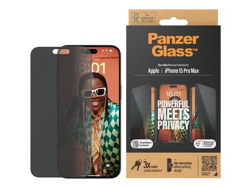 PanzerGlass Privacy - screen protector for mobile phone - ultra-wide fit with EasyAligner