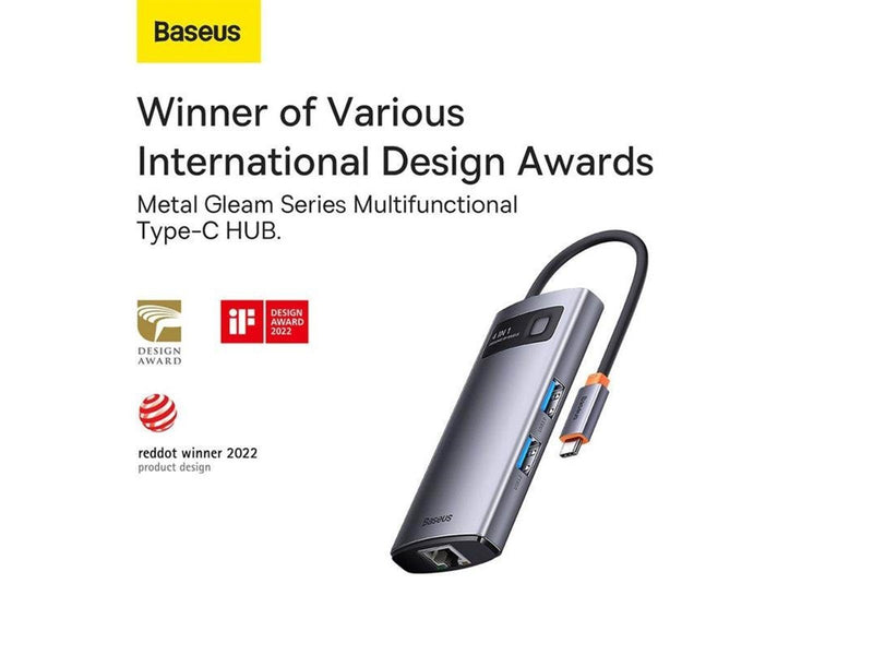 Baseus Hub 4in1 Metal Gleam Series USB-C to 3x USB 3.0 + Ethernet RJ45 USB-Hubs - USB 3.0 - 4 - Grau