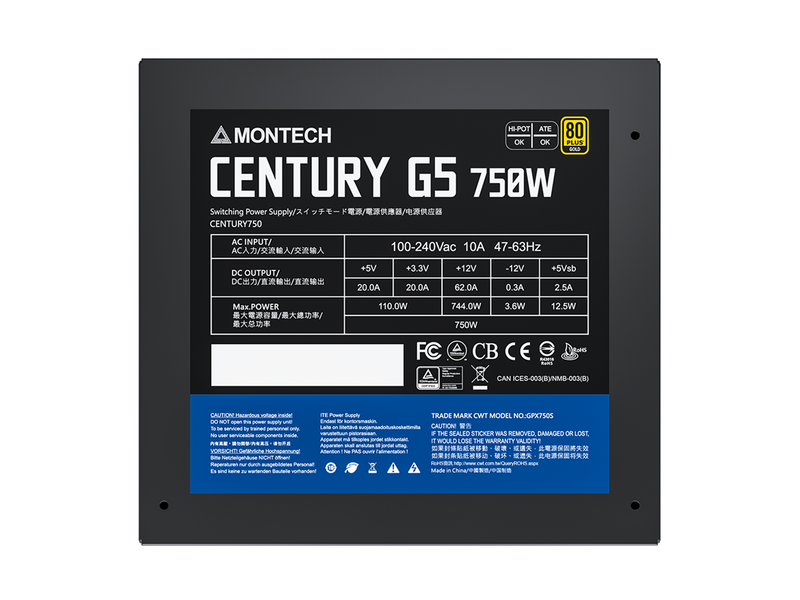 Montech Century Gold G5 750W Netzteile - 750 Watt - 120 mm - ATX 3.0 - 80 Plus Gold zertifiziert