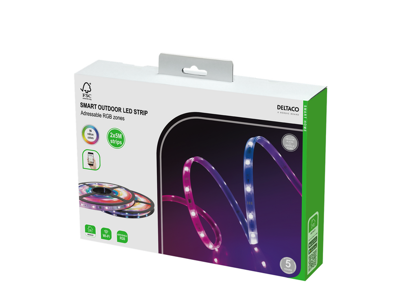Deltaco Smart-LED-Streifen für den Außenbereich, RGB, 10 m (2 x 5 m)