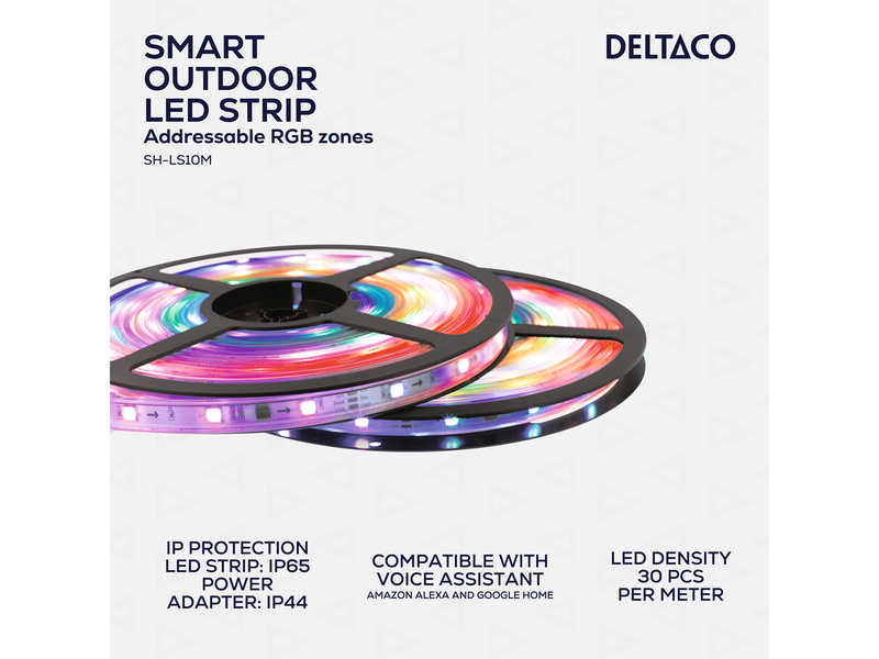 Deltaco Smart-LED-Streifen für den Außenbereich, RGB, 10 m (2 x 5 m)
