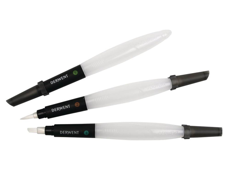 Derwent Waterbrush For Watercolour Painting Pack Of 3 Includes Chisel Tip Fine Tip & Medium Tip