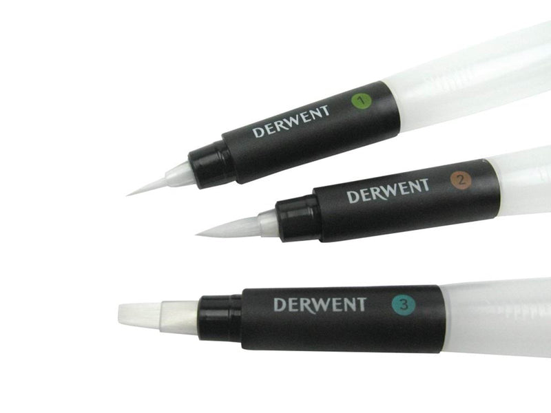Derwent Waterbrush For Watercolour Painting Pack Of 3 Includes Chisel Tip Fine Tip & Medium Tip