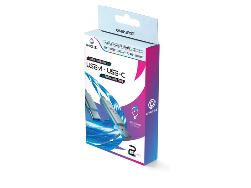Oniverse USB-A USB-C LED Fast Charging Cable 2 m - Wired Charging cable for wireless game controller