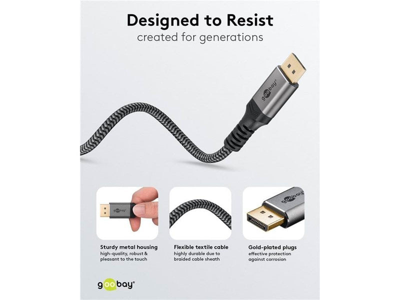 Pro Displayport 1.4 Sleeved - Display Kabel - 3m - Schwarz